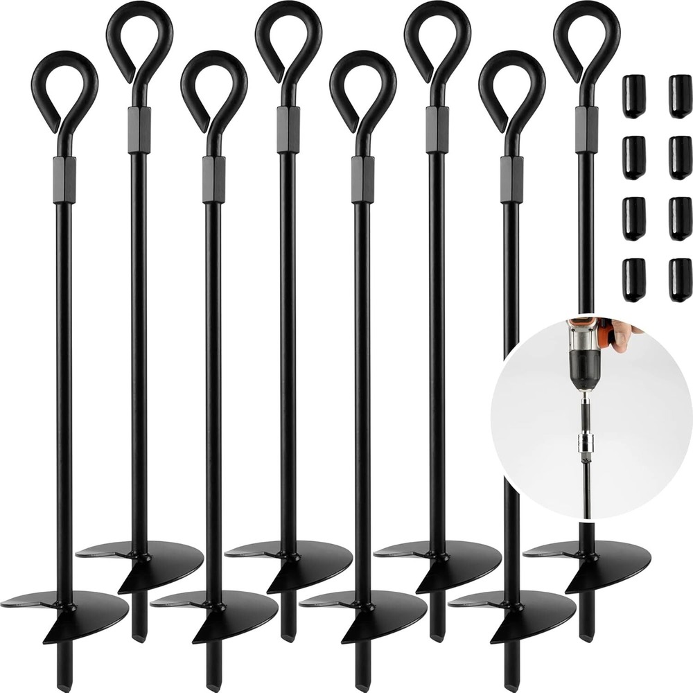 Gray Bunny 15" Ground Anchor Set 8 Pack Heavy Duty Steel Drill Sockets QM2719